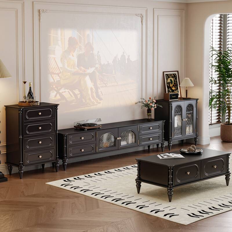 Deco Style Ink Real Wood TV Stand with 4 Drawers, Cupboard, and Cable Management