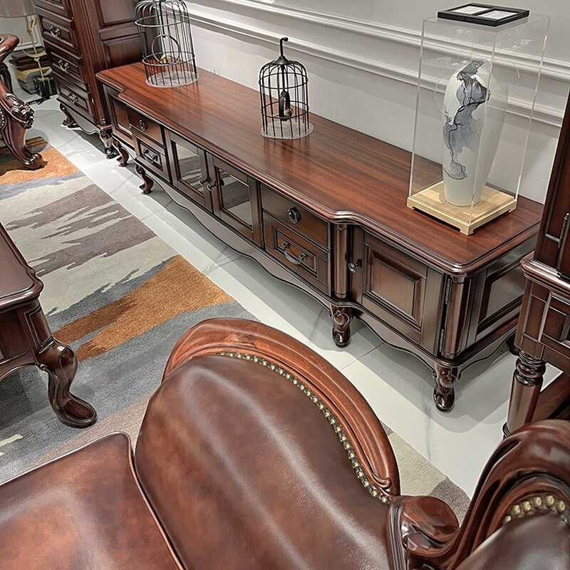 Vintage Auburn Natural Wood TV Stand with 4 Drawers and 3 Cabinets