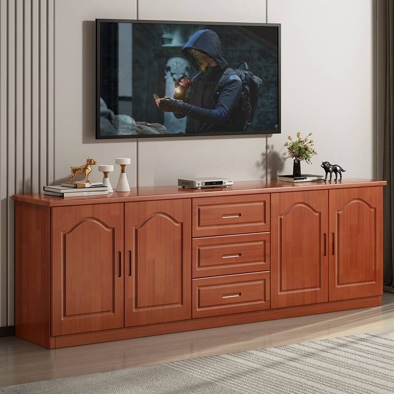 Deco Natural Wood TV Stand with Shelf, 3 Drawers, and 2 Cabinets