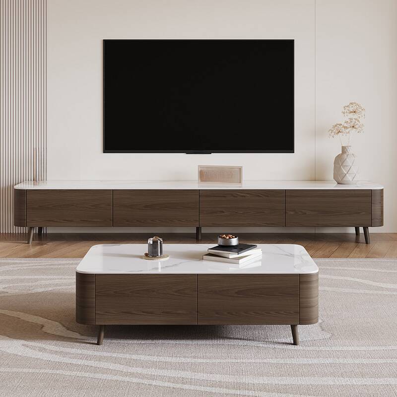 Chalk Casual Sintered Stone TV Stand with 4 Drawers and Cable Management