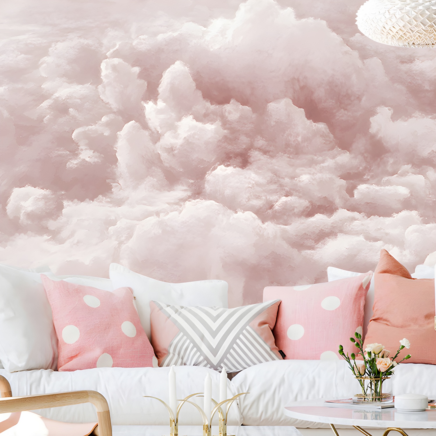 Giant Wall Mural Light Colour Cloud Non-Woven Fabric Wall Covering for Home Decor, Personalized Size Available