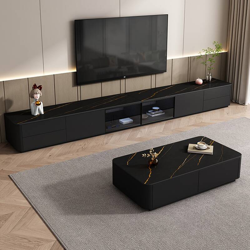 Simplistic Black Sintered Stone TV Stand with 1 Cabinet/2 Cabinets/4 Cabinets and 4 Drawers