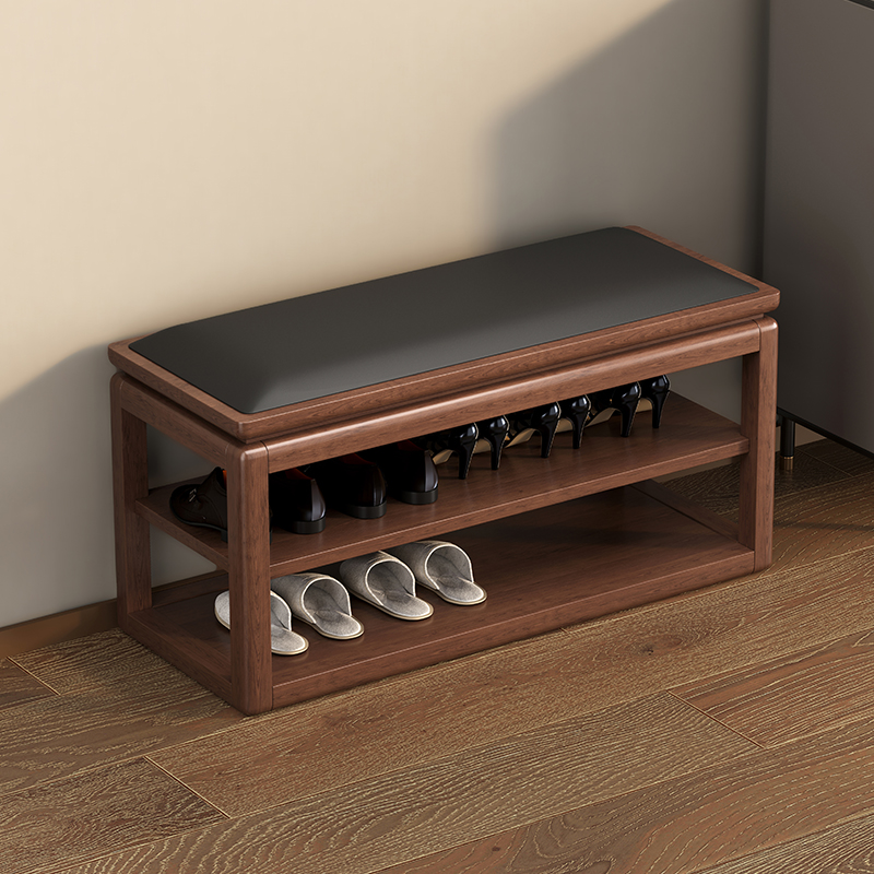 Walnut Wood Indoor Bench Seat with Shoe Storage