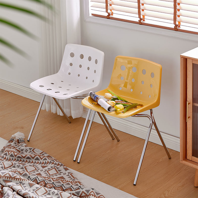 Modern Simple Style Armless Chair with Imperforate Back, Metallic Alloy Legs, and Nestable Design