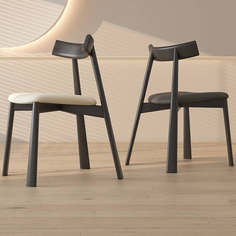 Minimalist Side Chair with Uncovered Back, Cushioned, Midnight Black Natural Wood Legs