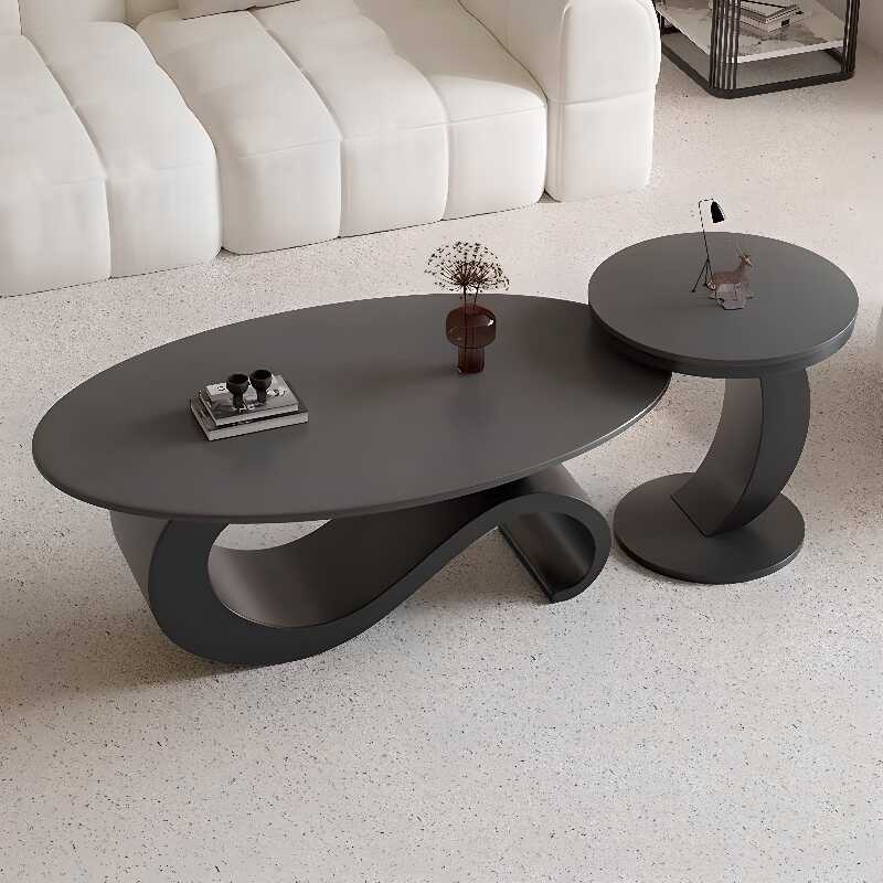 Modern Single Sintered Stone Abstract Elliptical Board Game Coffee Table