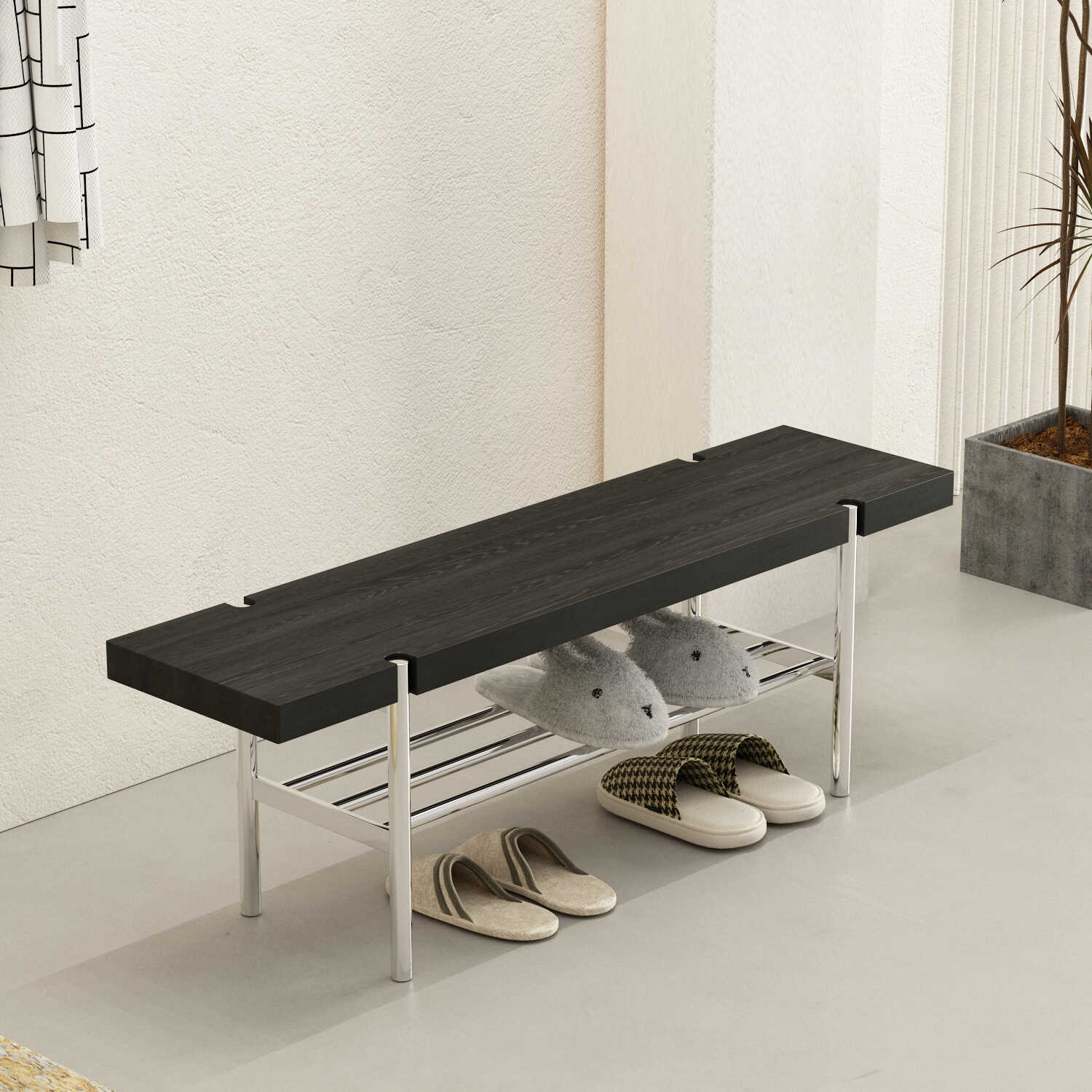 Contemporary Lumber Solid Colour Shoe Bench with Stockroom Storage