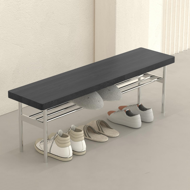 Midnight Black Contemporary Lumber Solid Colour Shoe Bench with Stockroom Storage