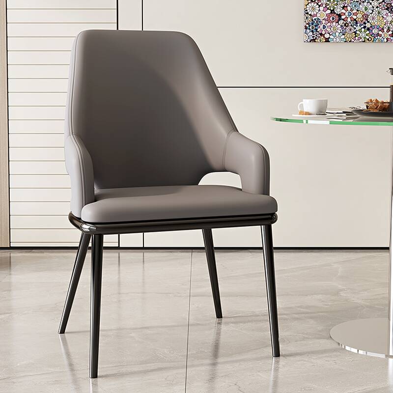 Minimalist Arm Chair with Enclosed Back, Cushion, Arms, and Midnight Black Alloy Legs