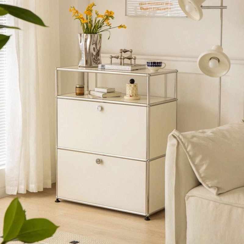 Standard Contemporary White Sideboard with 2 Shelves, 4 Doors, Secured Cabinet, and Functional Storage Cabinet