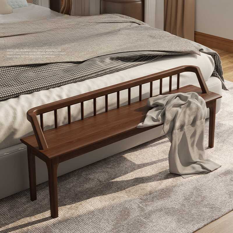 Sepia Contemporary Natural Wood Solid Colour Bedroom Bench with Arms and Rear Seat Back