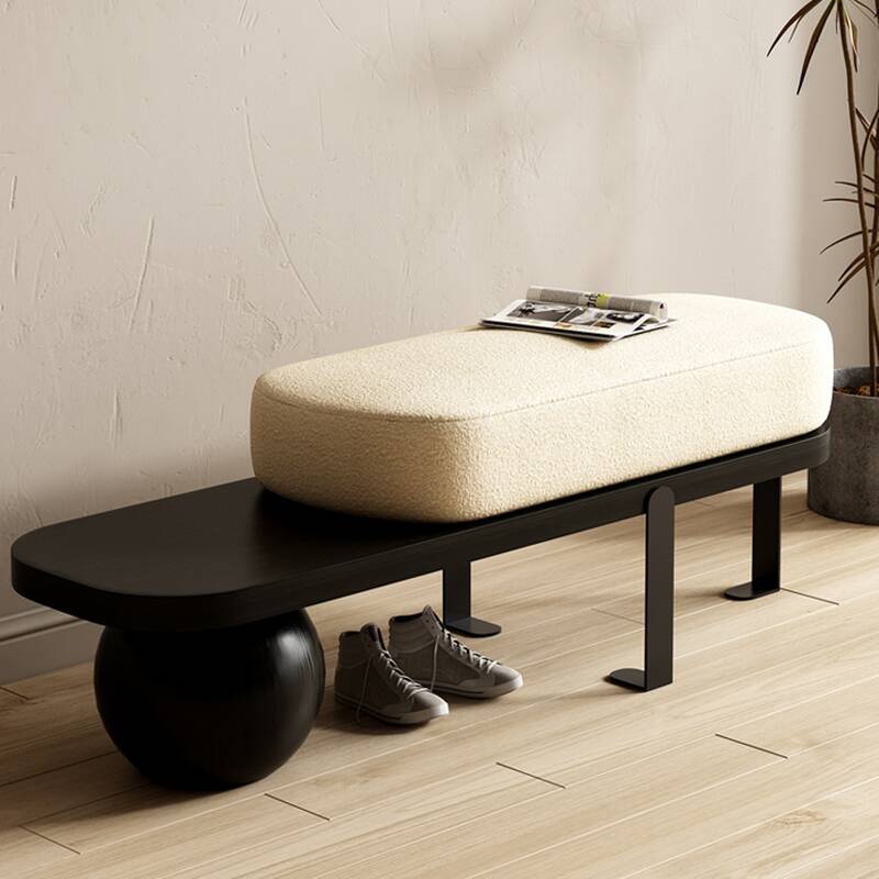 Minimalist Lumber Solid Colour Sitting Bench with Cream Cushioned Upholstery