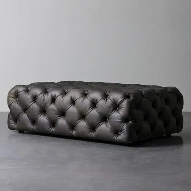 Minimalist Solid Colour Ink Leatherette Tufted Sitting Bench with Cushioned Comfort