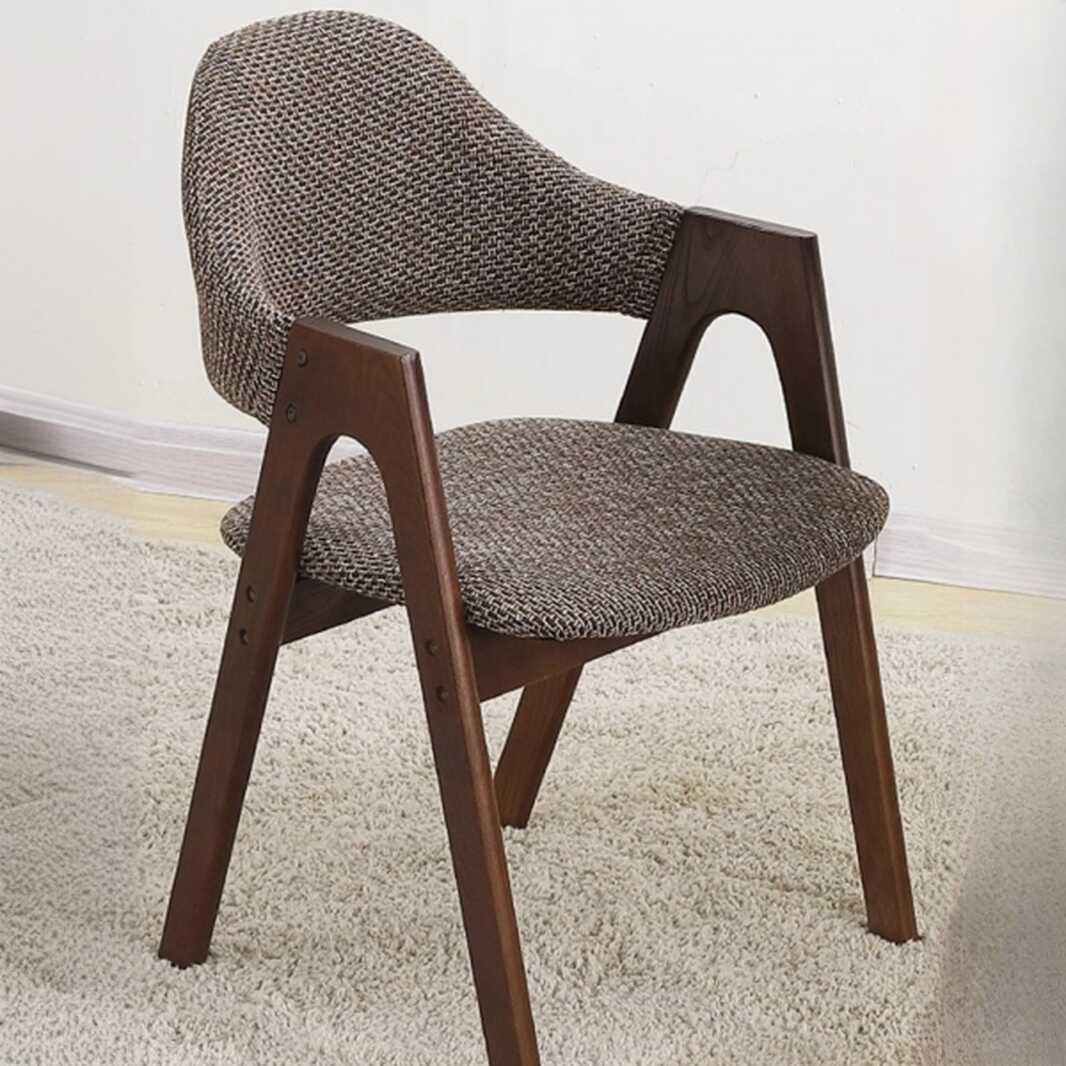 Simplistic Arm Chair with Ventilated Back, Padded Upholstery, Arms, Cocoa/Wood Grain Rubberwood Legs