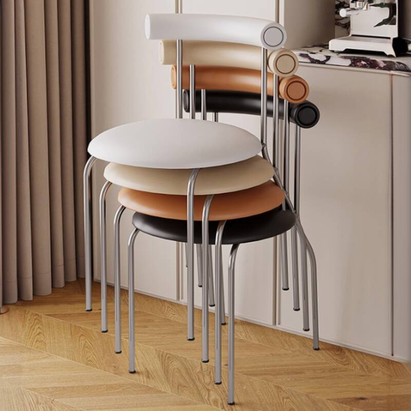 Minimalist Side Chair with Cushioned Upholstery, Metallic Alloy Legs, Nestable, and Low Back