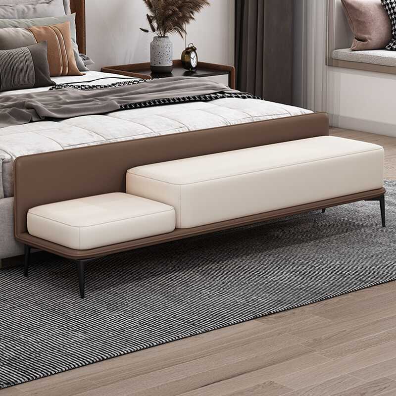 Beige Solid Colour Synthetic Leather Upholstered Accent Bench with Back in a Contemporary Style