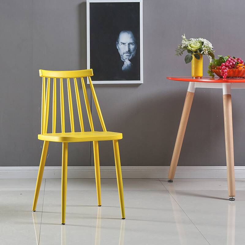 Modern Simple Style Side Chair with Slatted Back and Vibrant Multi-Coloured Steel Legs