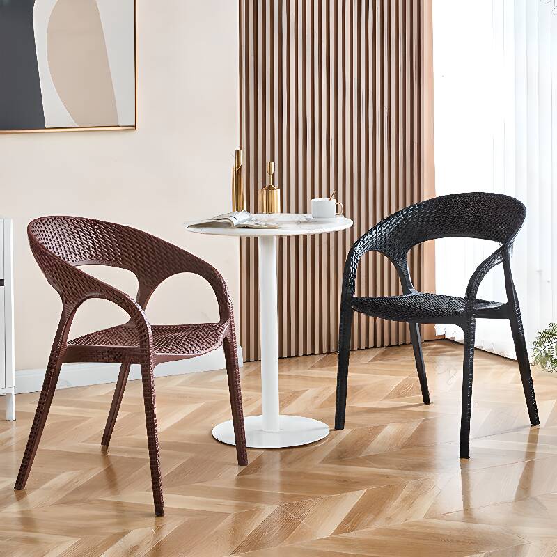 Minimalist Arm Chair with Uncovered Back, Arms, Grey/Scarlet/White Polymer Compound Legs, Nestable