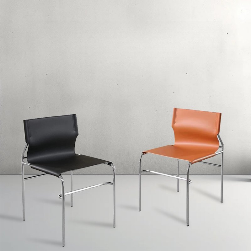 Minimalist Side Chair with Enclosed Back and Metallic Stainless Alloy Legs