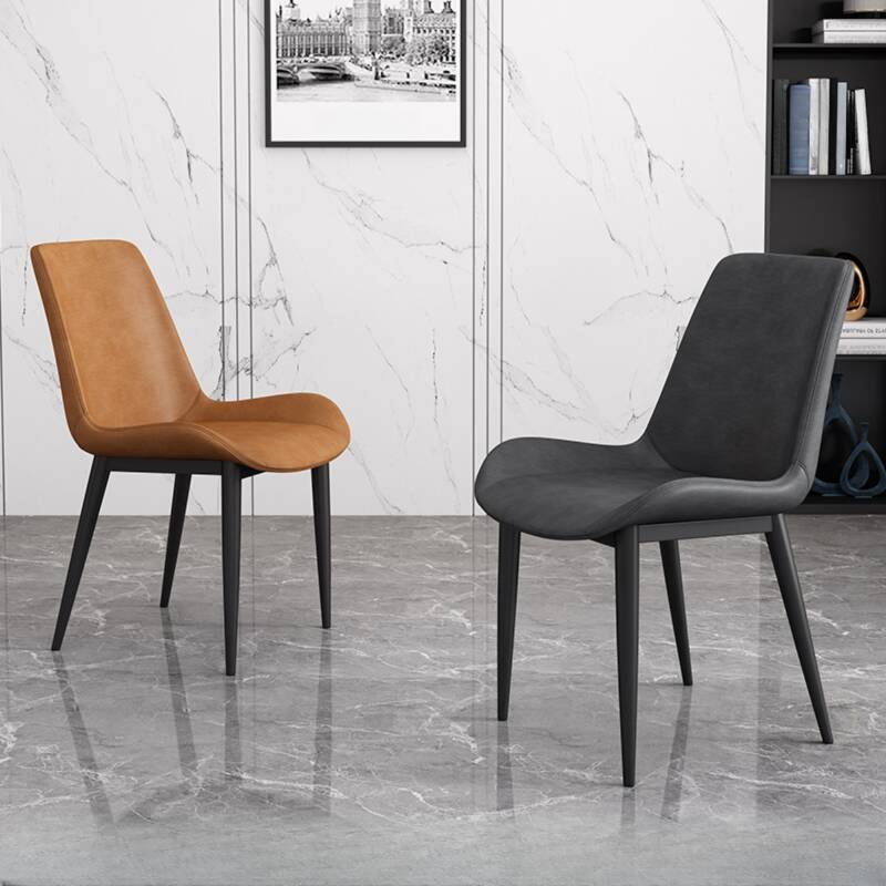 Simplistic Side Chair with Imperforate Back, Upholstered in Midnight Black Metal Legs