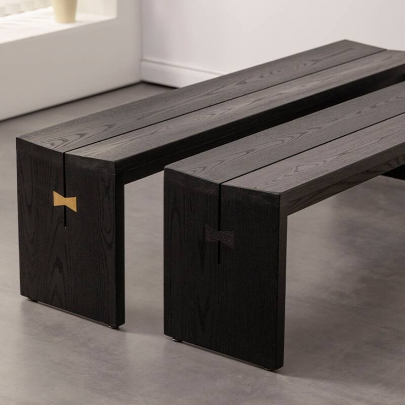 Midnight Black Minimalist Natural Wood Solid Colour Sitting Bench