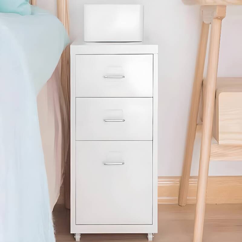 Art Deco Alloy Vertical Filing Cabinet: Flameproof with Swivel Wheels and Soft Close Features