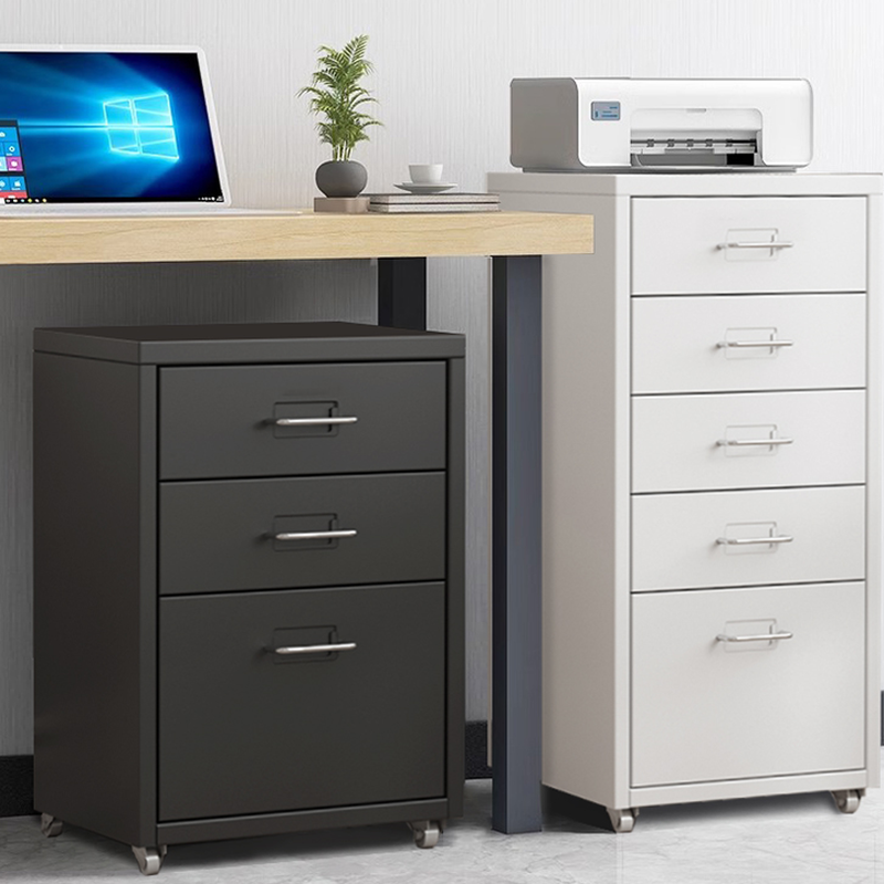 Art Deco Alloy Vertical Filing Cabinet: Flameproof with Swivel Wheels and Soft Close Drawers