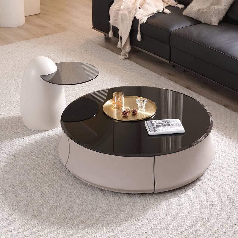 Eclectic Orbicular Midnight Black/White Drum Base Single/Double Nesting Side Table with 1 Drawer