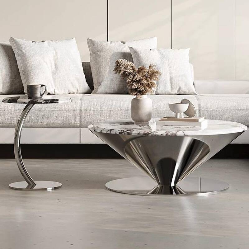 Nested Circular Marble Top Board Game Coffee Table