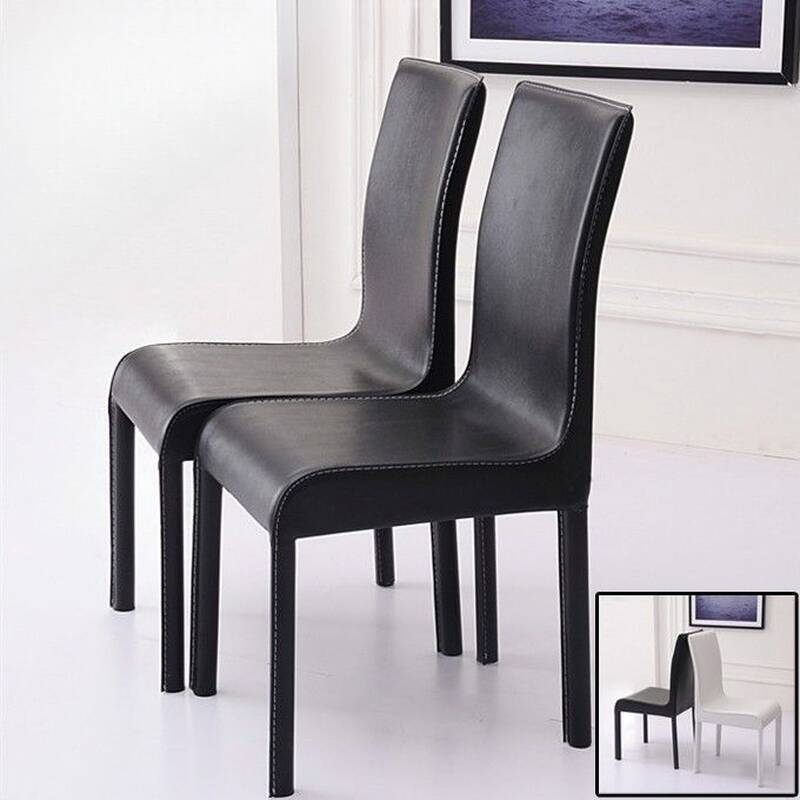 Simplistic Side Chair with Imperforate Back, Upholstered in Midnight Black/White Steel Legs