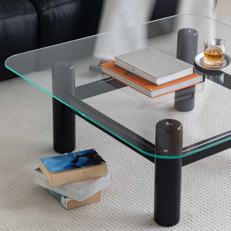 Modern Clear Square Single Board Game Coffee Table with Tempered Glass and 4 Legs