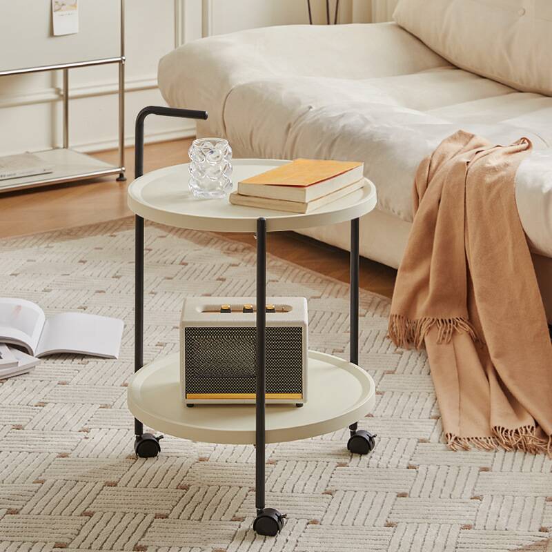 Polymer Circular-shaped Cart Coffee Table with Wagon Wheel Base, Container and Caster Wheels