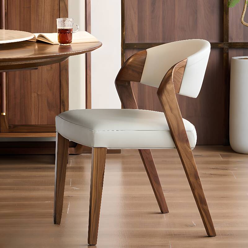 Simplistic Side Chair with Ventilated Back, Upholstered Seat, Walnut Legs in Natural Wood