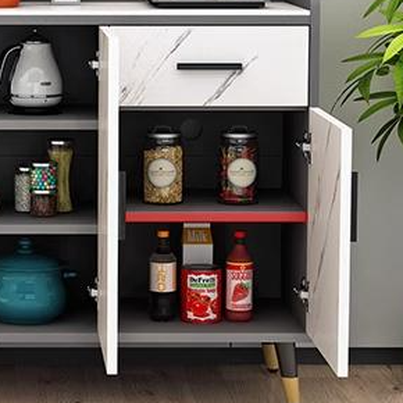 Glamorous Narrow Stone Countertop Sideboard with Single Drawer, Cabinets, and Variable Shelf - 2/3 Doors