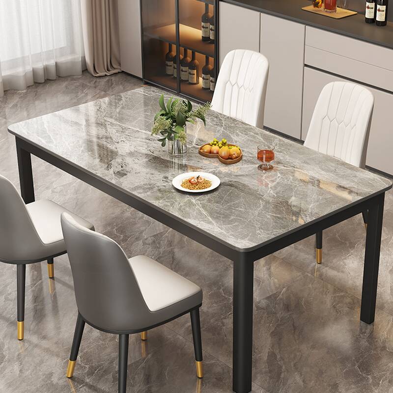 Shaker Style Rectangular Slate Dining Table Set with Four Legs and Fixed Mechanism, Seating for 4 to 6