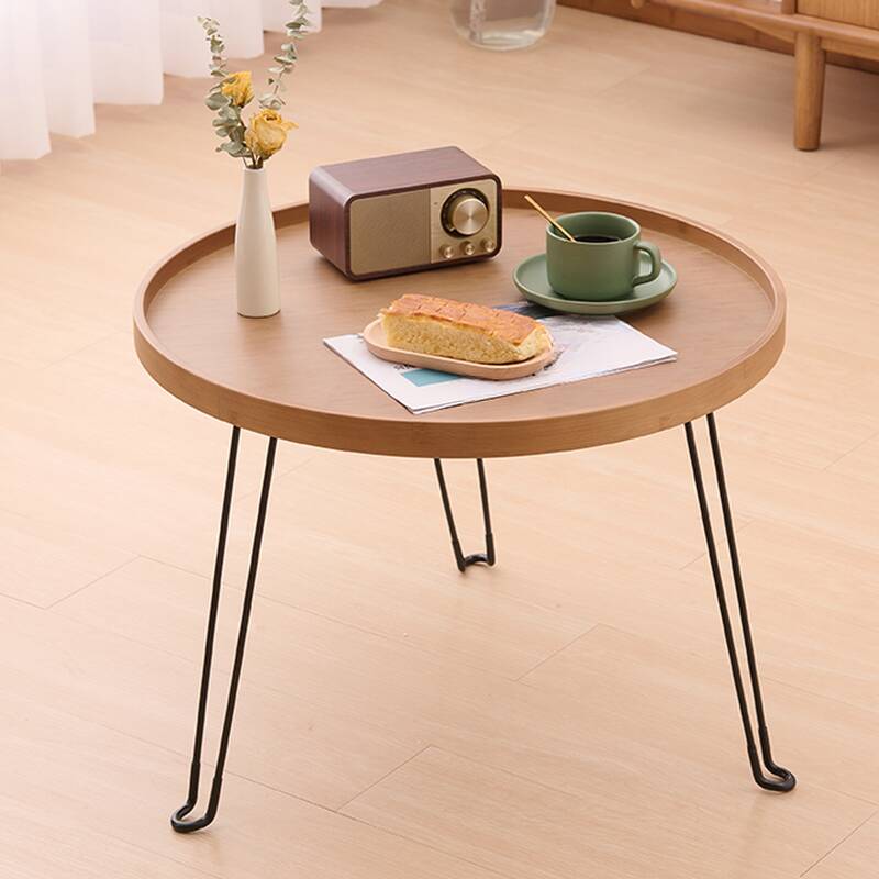 Portable Orbicular Wood Tray Coffee Table