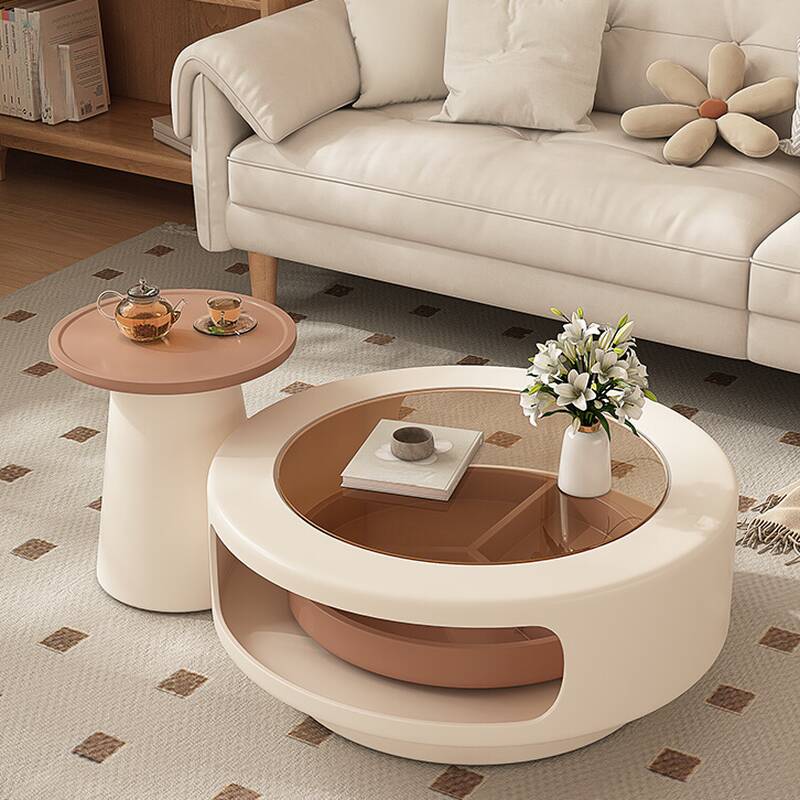 Nesting Tangerine colour Circular-shaped Accent Table with Locker Storage