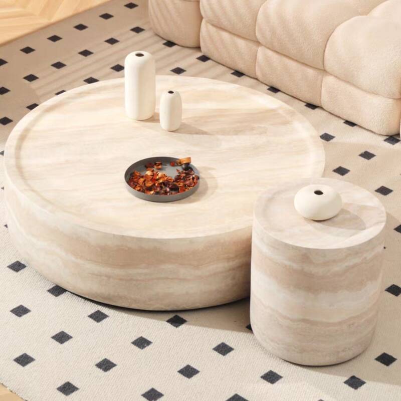 Casual Single White Fiberglass Drum Tray Coffee Table, Circular Shape