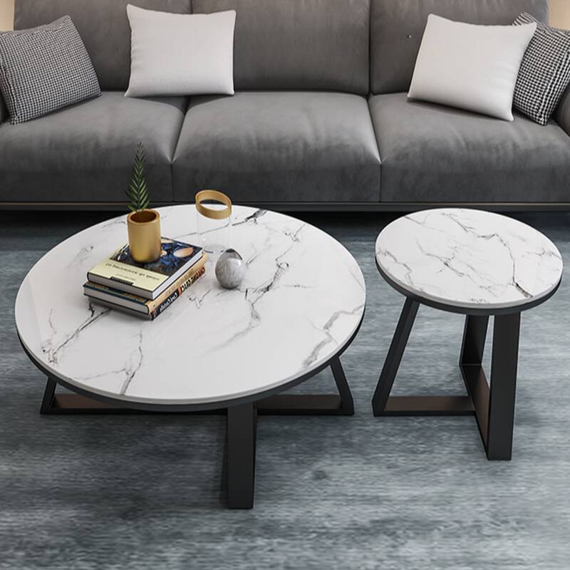 Glamorous Single Circular-shaped Stone Side Table with Abstract Base