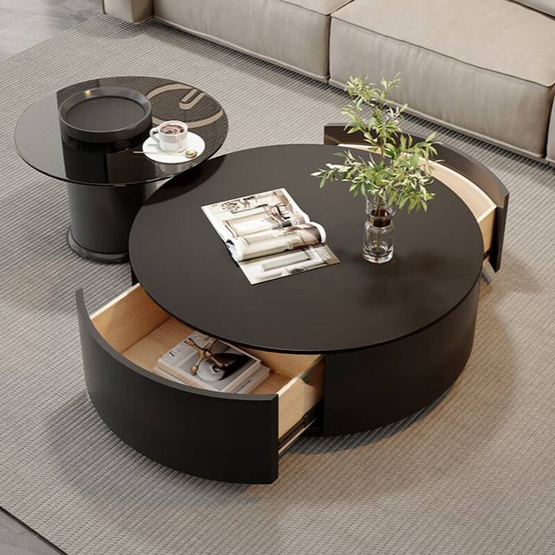 Nested Circular Board Game Coffee Table with 2 Drawers for Home