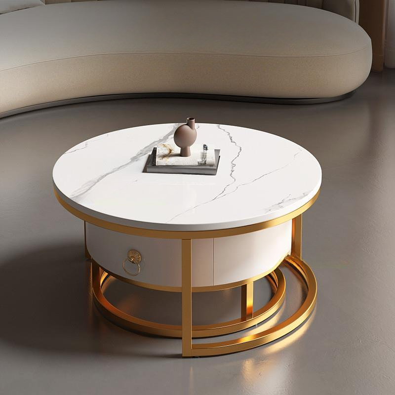 Nested Circular Board Game Coffee Table with Structure Base and Locker Storage for Home