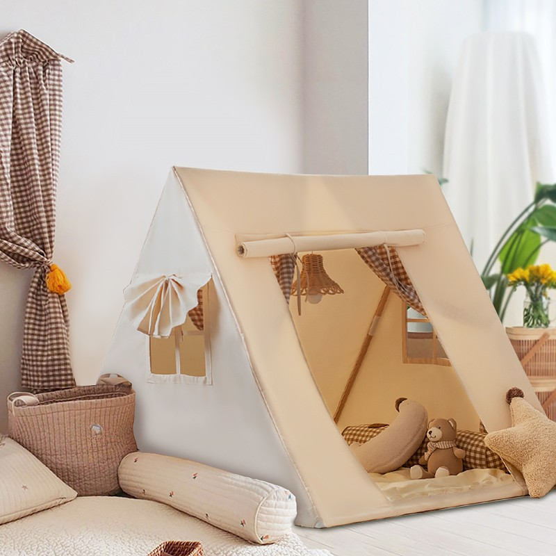 Chalk Fabric Medium（3'-5'） Triangular Play Tent with Illuminating, Door(s), Windows and Tent Pole