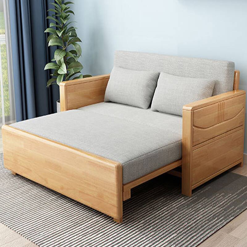 Simplistic Twin XL Size Futon Day Bed for 2 with Square Arm, 2 Pillows, Pillow Back & Detachable Mattress