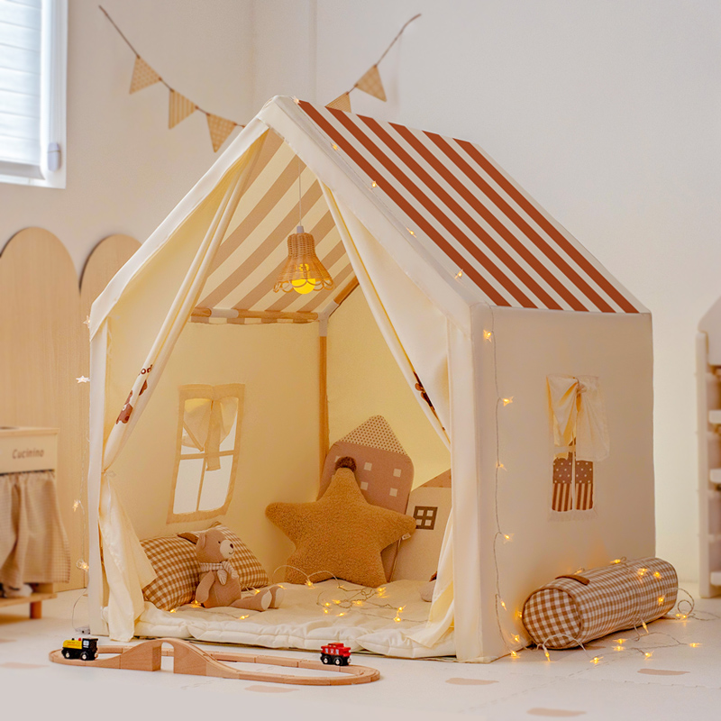 Multicoloured Medium（3'-5'） Square Cloth Portable Play Tents with Floor, Lights Included/Not Included