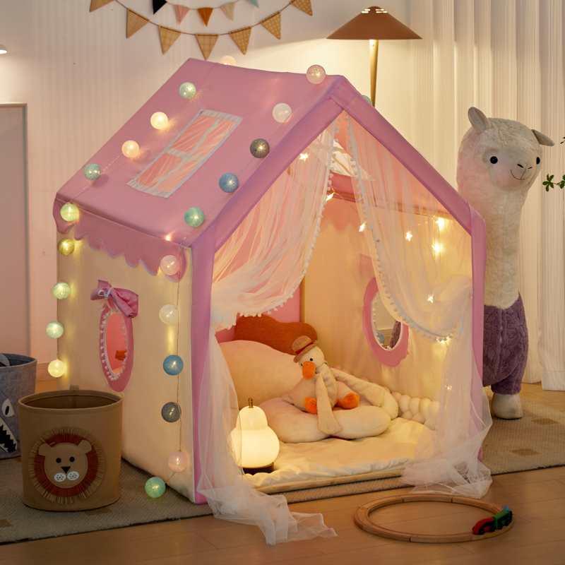 Carnation Indoor Medium（3'-5'） Princess Play Tents with Floor and 2 Windows, Lights Included/Not Included