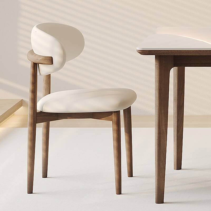 Simplistic Side Chair with Low Back, Upholstered, Natural Wood, and Walnut Legs