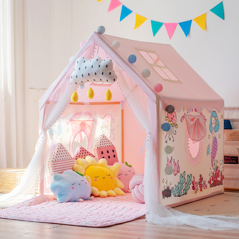 Magenta Square Indoor Textile Tent with Windows, Skylight, Tent Pole, Floor
