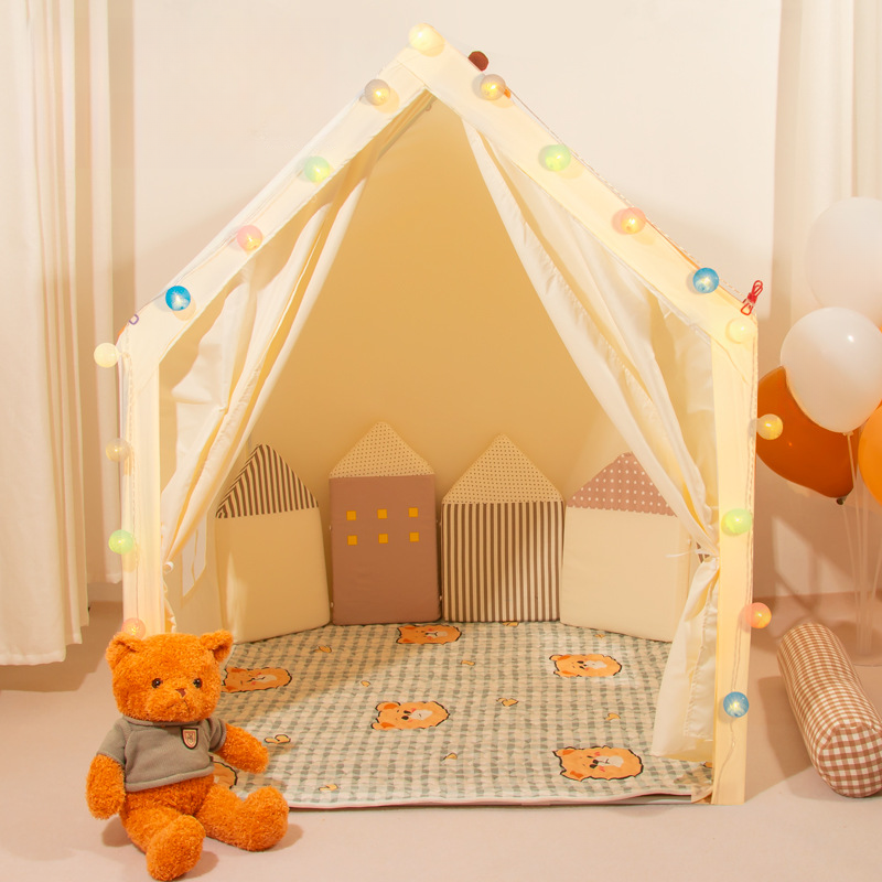 Chalk Indoor Medium（3'-5'） Square Cloth Play Tents with Windows and Tent Pole