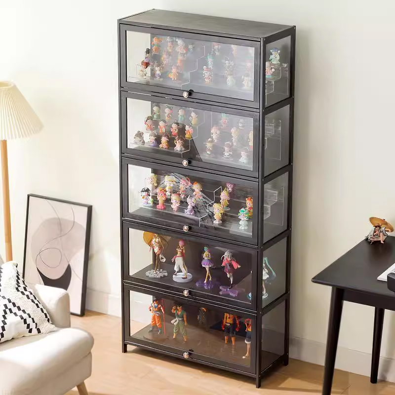 Charcoal Simplistic Bambusa Flooring Curio Cabinet with Sealed Cabinet, 2 Shelves/3 Shelves/4 Shelves, 2 Doors/3 Doors/4 Doors