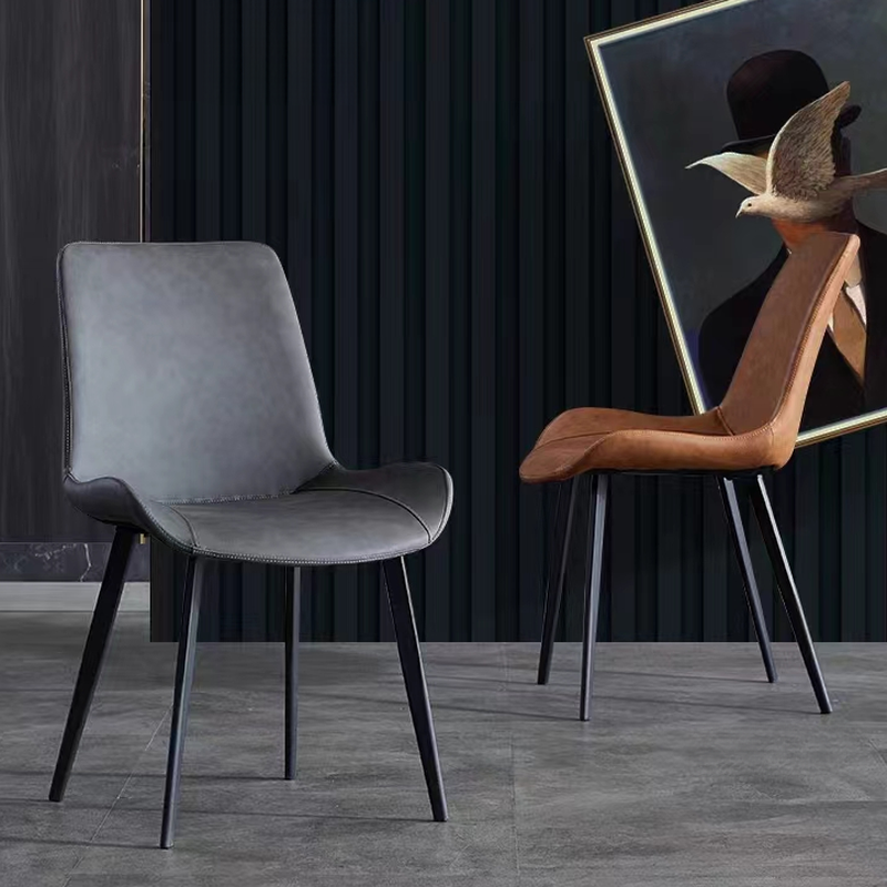 Simplistic Side Chair with Imperforate Back, Upholstered Seat, and Midnight Black/White Metal Legs